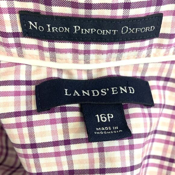 Lands' End Button Up Shirt 16P Purple Plaid Womens Oxford Short Sleeve Summer - Picture 3 of 9